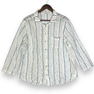Cut Loose‎ Striped Crinkle Cotton Linen Button Up Shirt Pocket Coastal Beach M